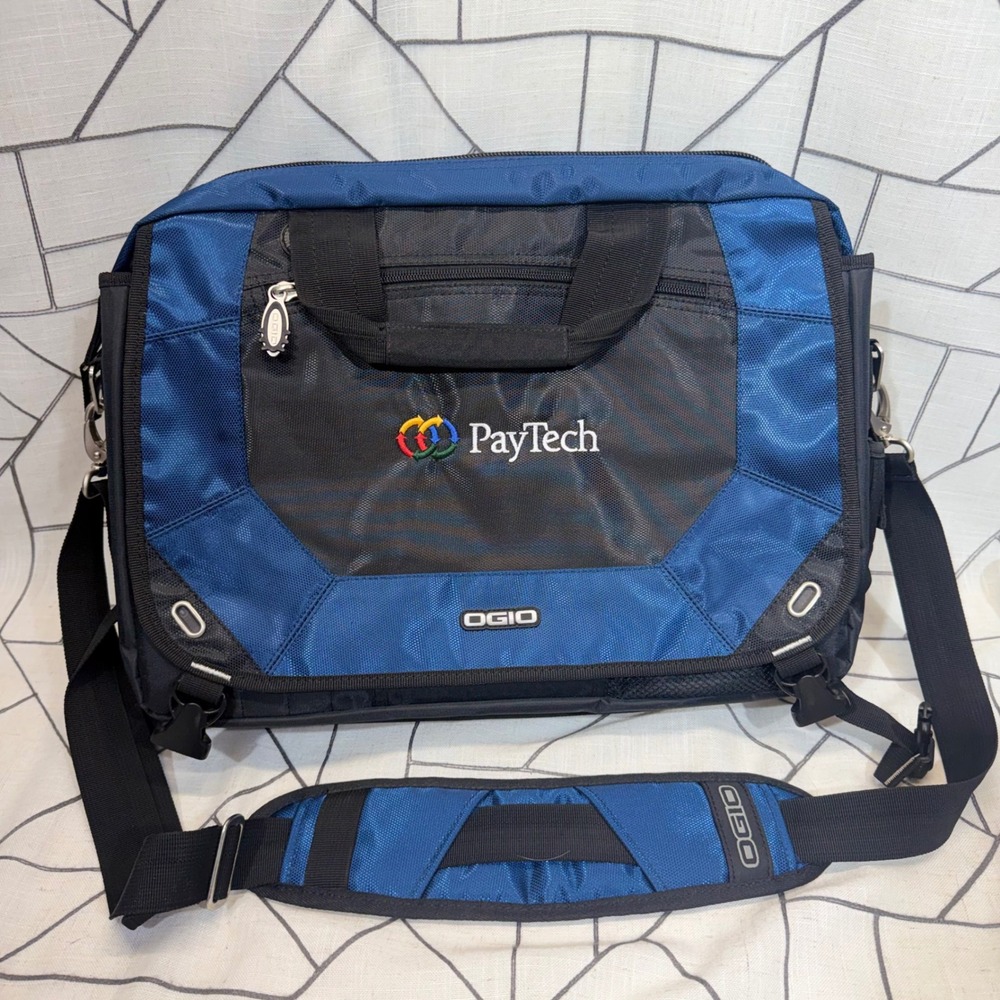 OGIO Messenger‎ Bag Large Blue Black PayTech Logo Laptop Briefcase Shoulder Bag